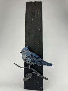 Metal bluejay sculpture